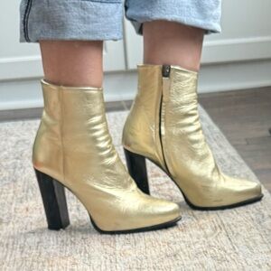 Zara Gold Leather Ankle Boots